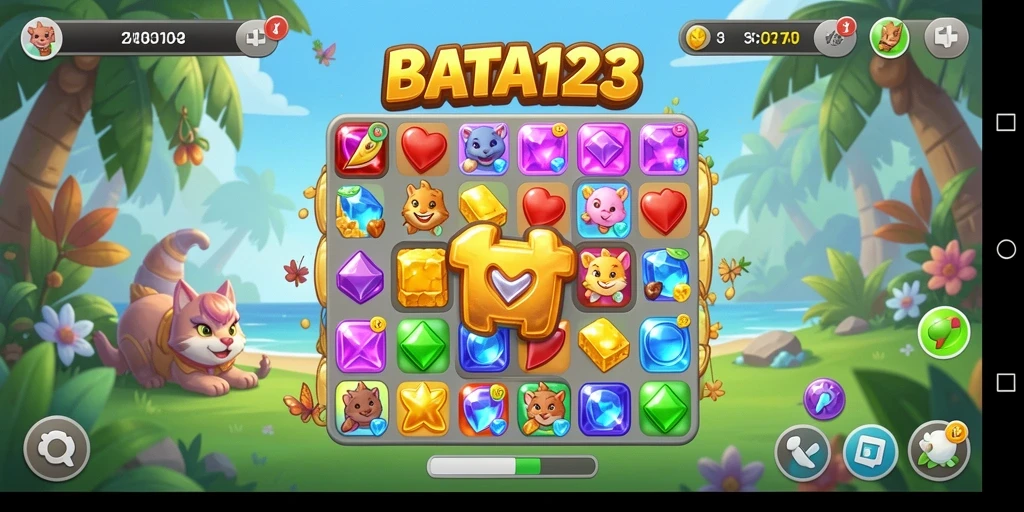 Tampilan seru gameplay BATA123 dengan elemen Match-3 yang berwarna-warni.